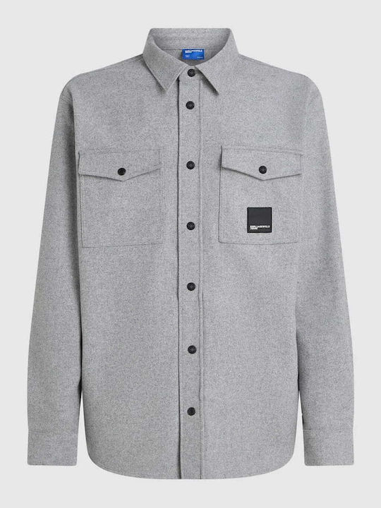 Μακρυμάνικo Τζιν Overshirt σε Φαρδιά Γραμμή Γκρι Ανοιχτό