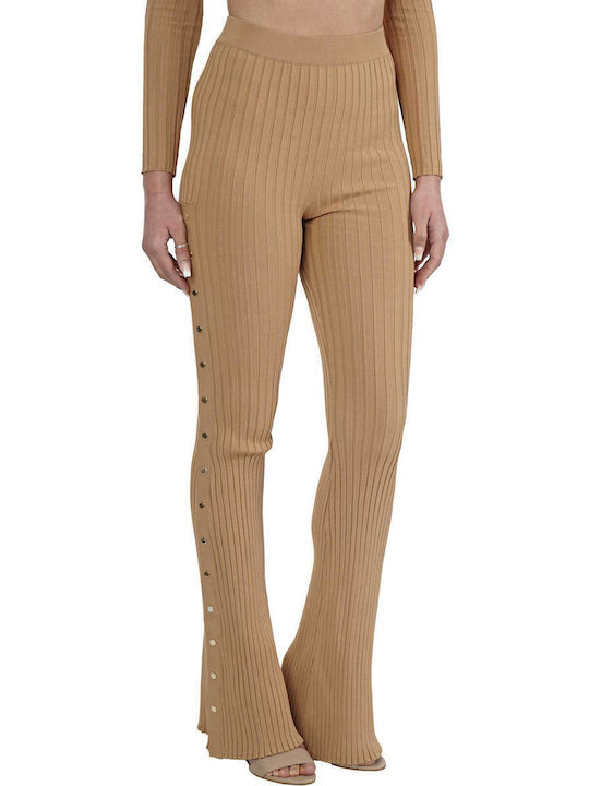 Damen Hoch tailliert Stoff Hose Braun