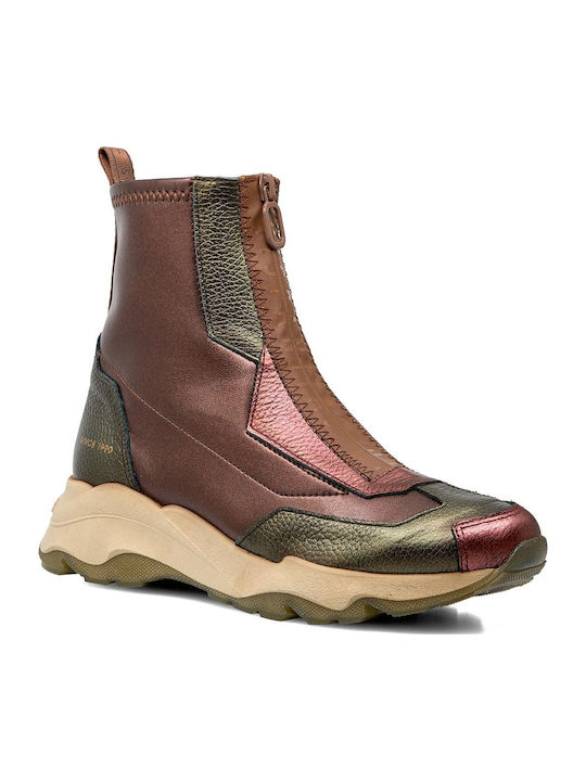 Leder Stiefeletten Damen Burgundisch