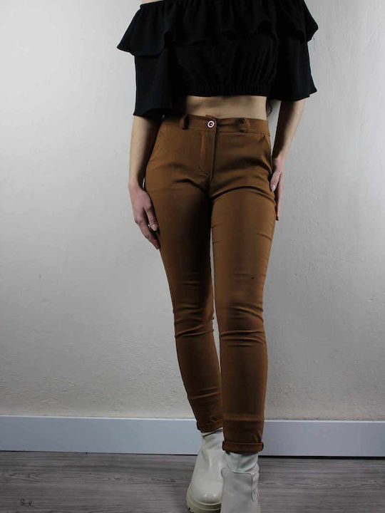 Women's Fabric Trousers Push-up with Elastic Skinny Fit Tabac Brown