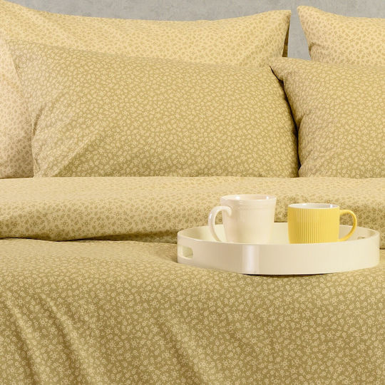 Melinen Sheet Sets Double with Elastic 150x200+32cm. Samuele Olive/beige 4pcs