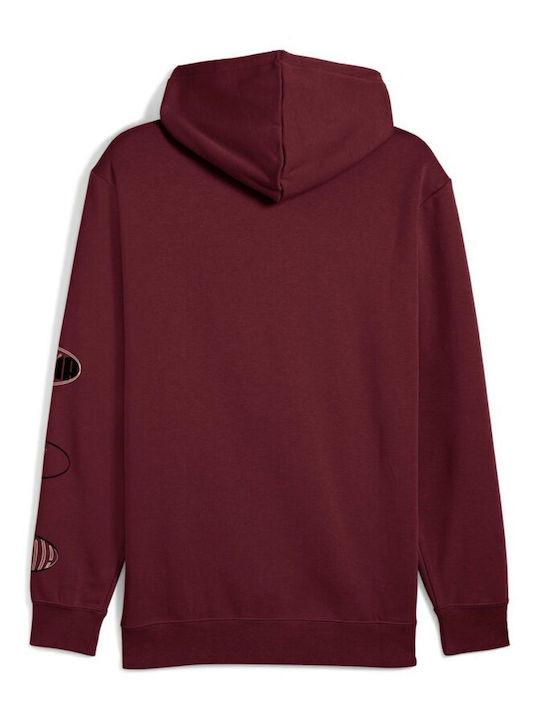 PUMA Logo Φούτερ Μπορντό με Κουκούλα