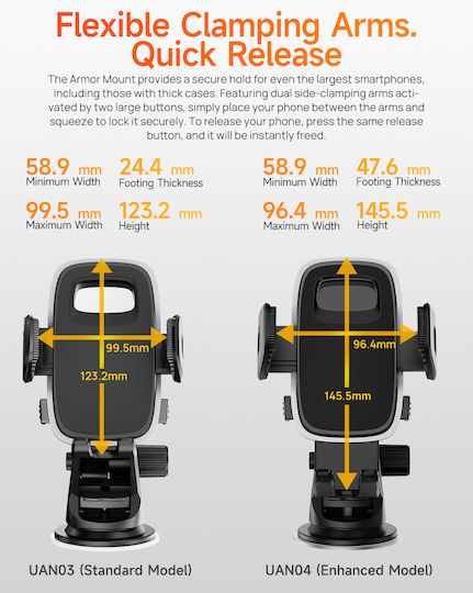 Ulefone Armor Mount Поставка за Мобилен Телефон за Кола с регулируеми куки Черна