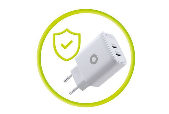 Mobile Origin Mobile Phone Charger Without Cable GaN with 2 USB-C Output Ports 65W Power Delivery White