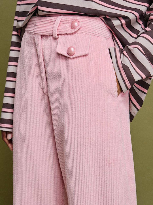 Women's High-waisted Fabric Trousers Pink