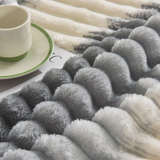 SpitiBazaar Pătură Catifea Single 160x240cm Light Grey - White