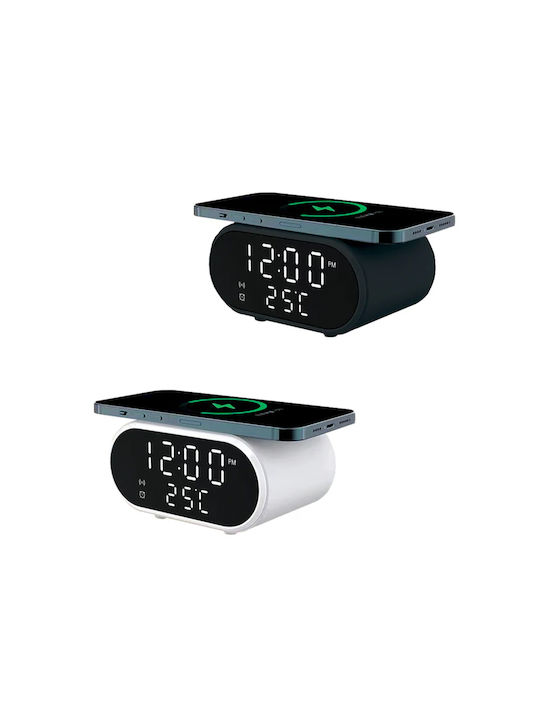 Tabletop Digital Clock With Alarm Clock & Wireless Charging White 99913304