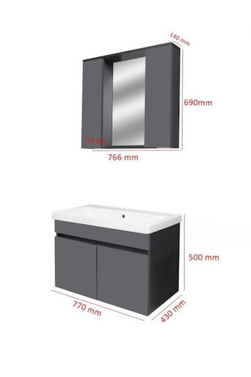 Set Unitate De Mobilier Pentru Baie Cu Chiuvetă Și Oglindă – Matt Antracit Mdf 80x60x45cm