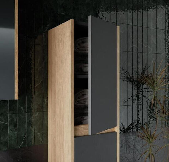 SteweHome Badezimmer Waschtisch-Einheit mit Spiegel und Spalte – Eiche & Anthrazit 80x55x45cm
