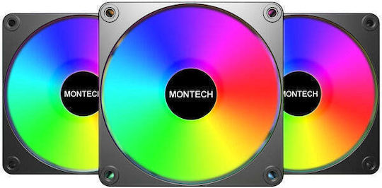 Montech GF120R V2 Reverse Blade Case Fan (1600rpm / 70.8cfm) with ARGB Lighting and 3-Pin / 4-Pin PWM Connection 3pcs