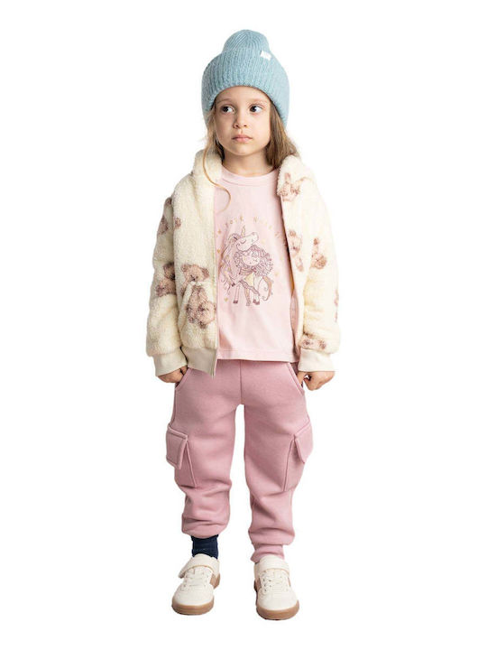 Kids Sweatpants Set With Jacket Pink 3 Pieces