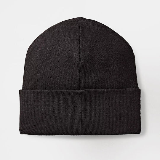Patch Beanie Unisex Beanie with Rib Knit in Black color