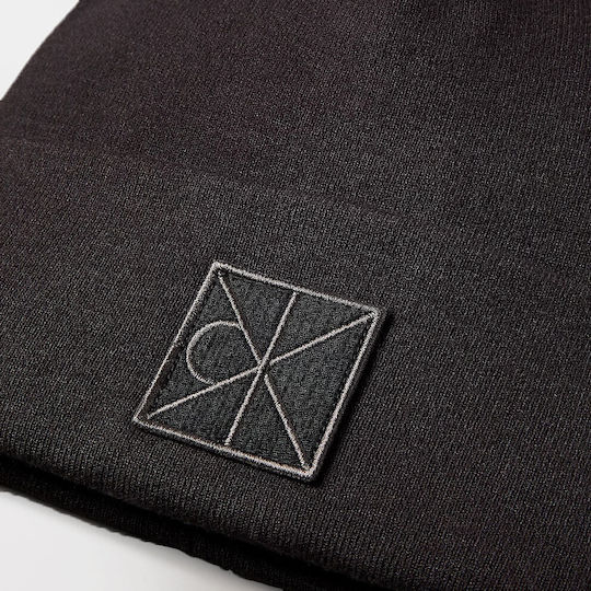 Patch Beanie Unisex Beanie with Rib Knit in Black color
