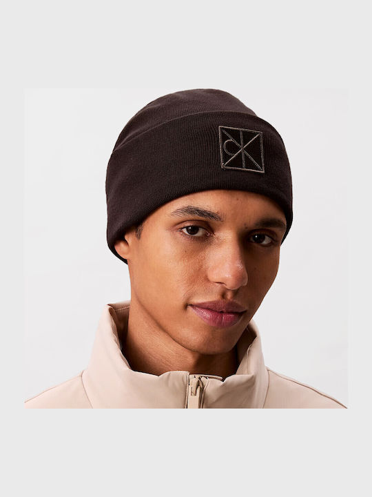 Patch Beanie Unisex Beanie with Rib Knit in Black color