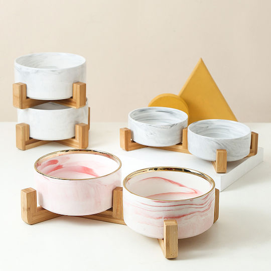 MrZoo Ceramic Bowl Food for Dog & Cat with Base 400ml in Pink Color
