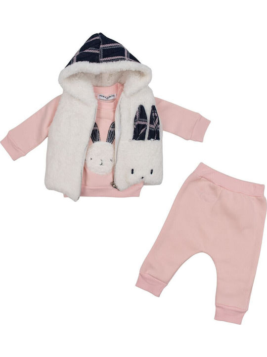 Kids Sweatpants Set With Top Pink 3 Pieces