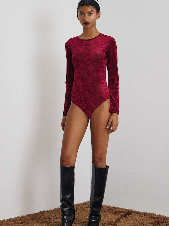 Mamoush Charlotte Velours Damen-Bodysuit Burgundisch