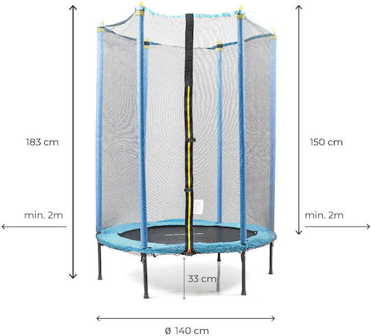 InnovaGoods Trambulină Pentru Copii Diametru 140 cm Cu Plasă De Protecție Albastră