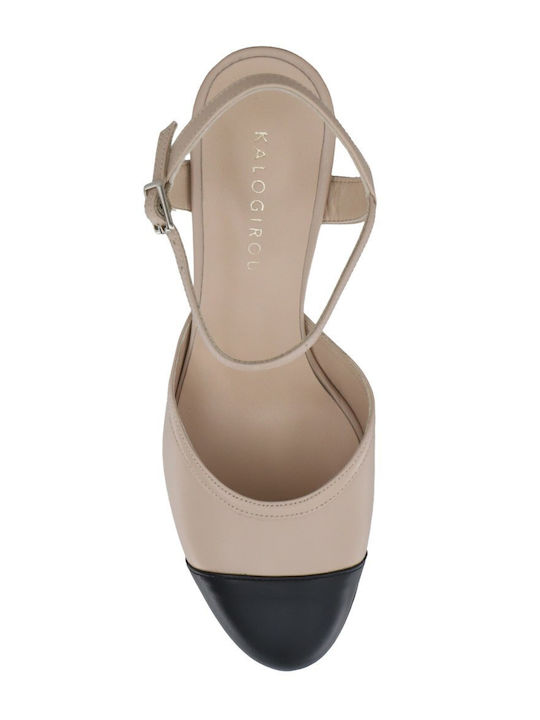 Women's Leather Platform Shoes Beige