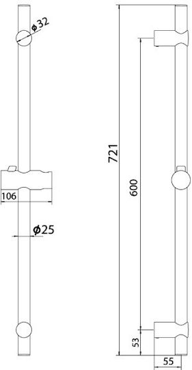 Βέργα Ντουζ Λουτρού Modea Παροχή Νερού 00-02964/b Μαύρη