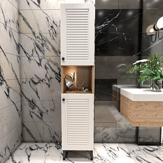 Dulap Coloană Pentru Baie Luxe 172cm Alb Complet MDF Rafturi Reglabile