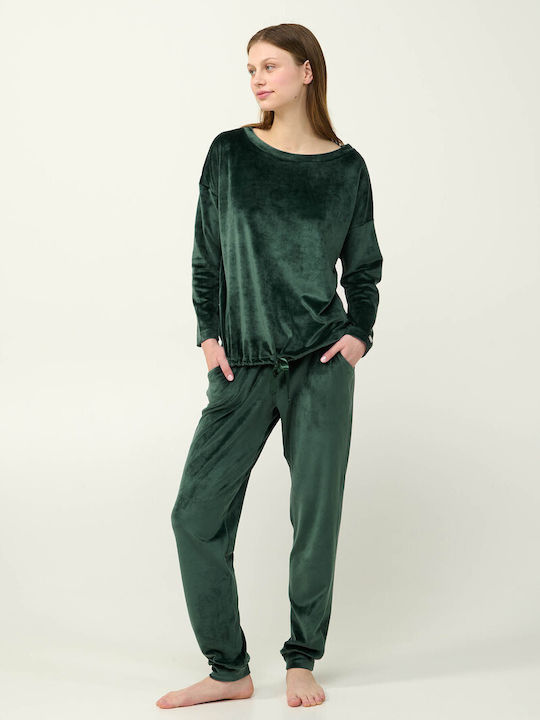 Vamp Vamp Damen Schlafanzug & Pyjamas Winter Samt Schwarz