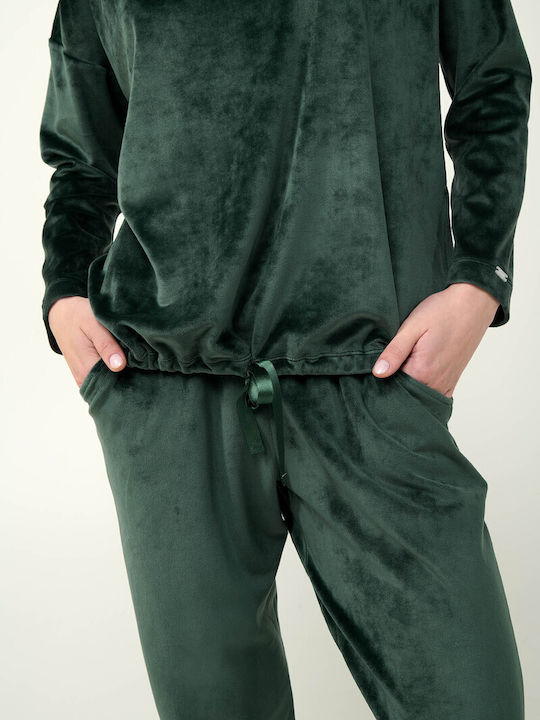 Vamp Vamp Damen Schlafanzug & Pyjamas Winter Samt Schwarz