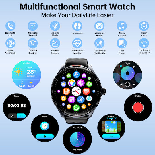 Oukitel V6 Smartwatch με Παλμογράφο (Μαύρο)