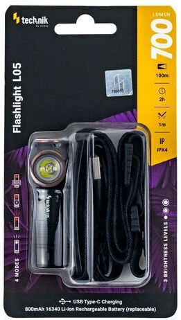 Technik Wiederaufladbar Taschenlampe LED IPX4 mit maximaler Helligkeit 700lm Weiß