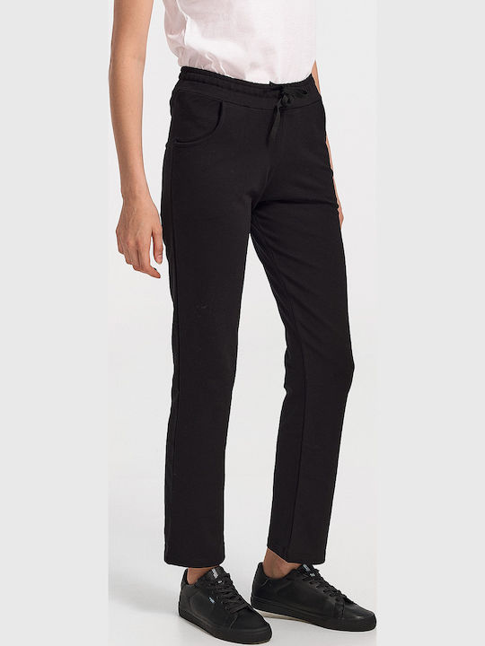 Women's Fabric Trousers Push-up with Elastic Straight Line Black