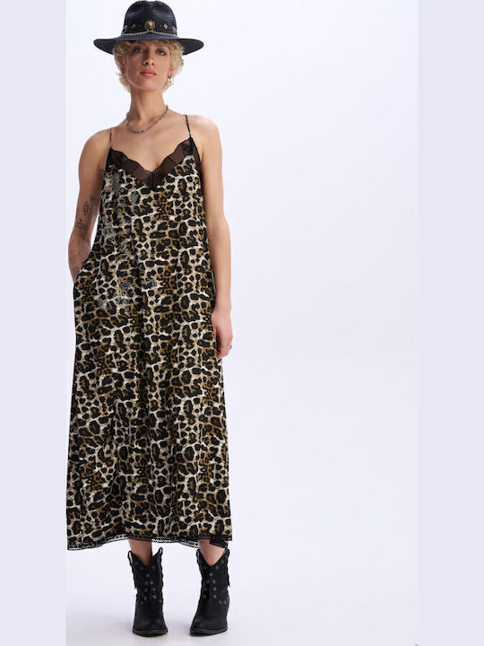 Tension Summer Maxi Evening Slip Dress with Lace Brown C9D25115