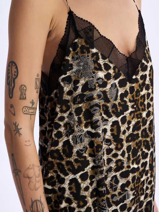 Tension Summer Maxi Evening Slip Dress with Lace Brown C9D25115