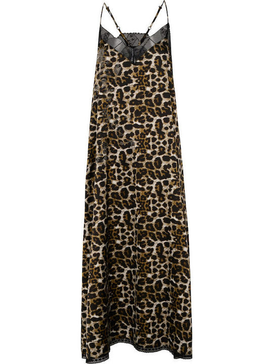 Tension Summer Maxi Evening Slip Dress with Lace Brown C9D25115