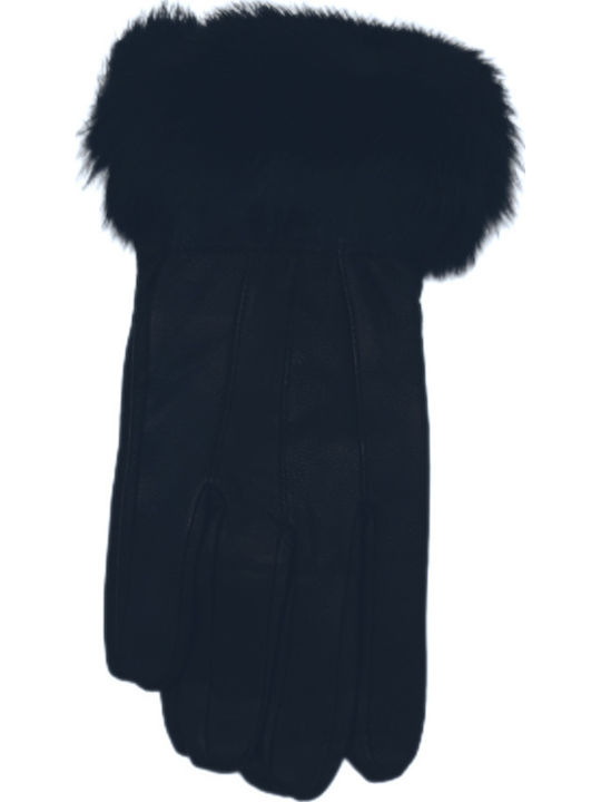 Women's Leather Gloves with Fur Black