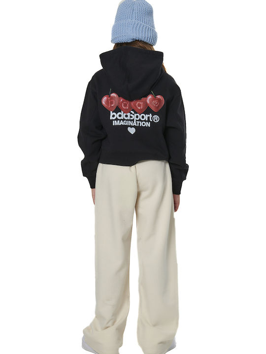 Fleece Παιδικό Φούτερ Cropped με Κουκούλα Μαύρο