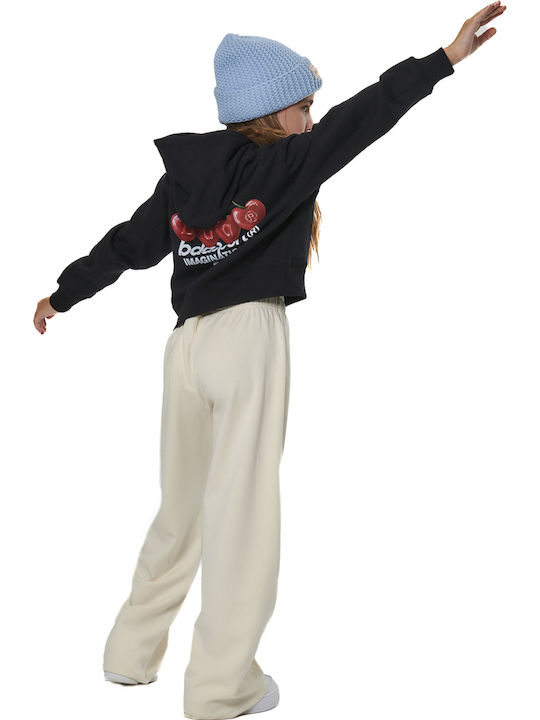 Fleece Παιδικό Φούτερ Cropped με Κουκούλα Μαύρο