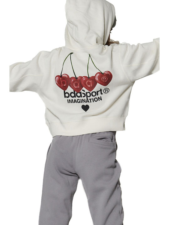 Fleece Kids Sweatshirt Cropped with Hood Star White