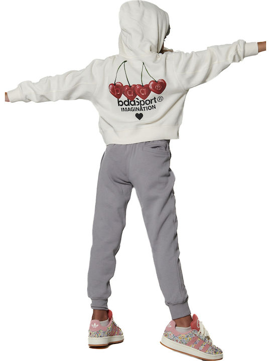 Fleece Kids Sweatshirt Cropped with Hood Star White