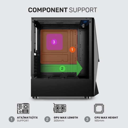 Armaggeddon Tritron 1 Gaming Midi Tower Computer Case with Side Window and ARGB Lighting White