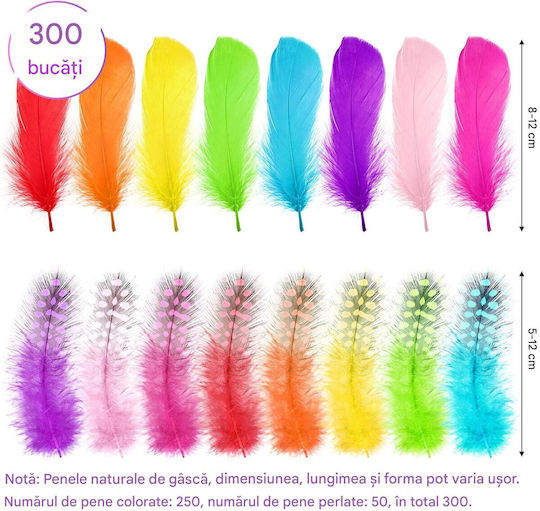 Set 300 Pene Decorativ Colorate pentru Creații DIY 8-12 Cm Pene Naturale de Gâscă Ornamente Decorare Proiecte Creative