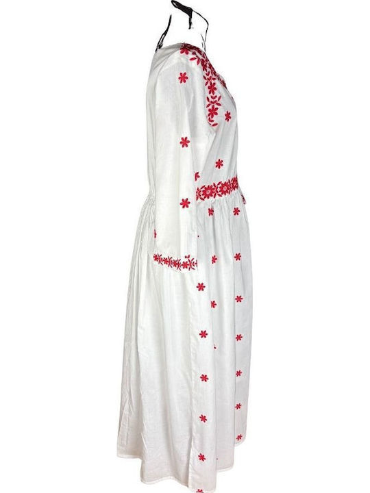 Καλοκαιρινό Maxi Φόρεμα White, Red