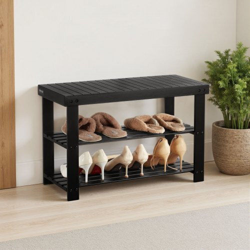 Wooden Shoe Organizer Black 27.6x11.3x17.8cm