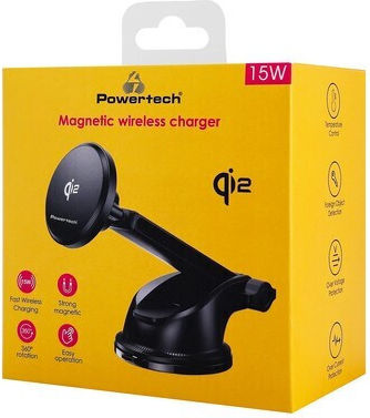 Powertech Car Mobile Mount with Magnet and Wireless Charging MagSafe Black