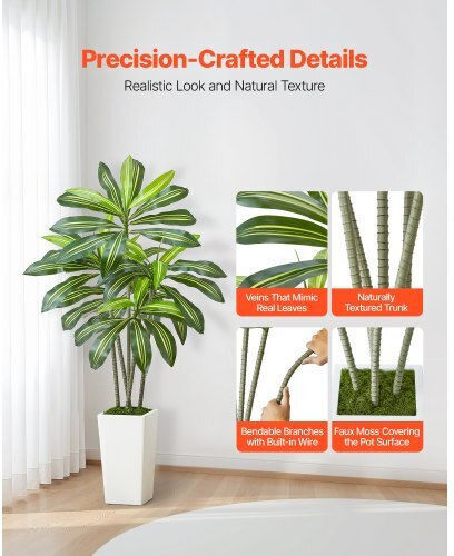 Vevor 1524 мм Изкуствено Дърво Dracaena Фалшиво Растение Бял Саксия За Вътрешна Употреба
