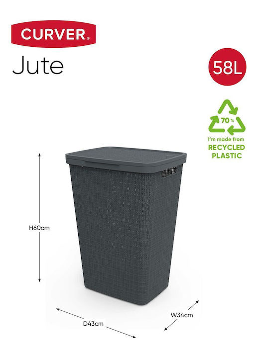 Curver Jute Wäschekorb Korbweide 58lt mit Deckel 43x34x60cm Dunkelgrau