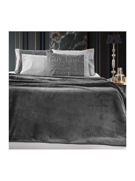Guy Laroche Logo Velvet Blanket Double 220x240cm Anthracite