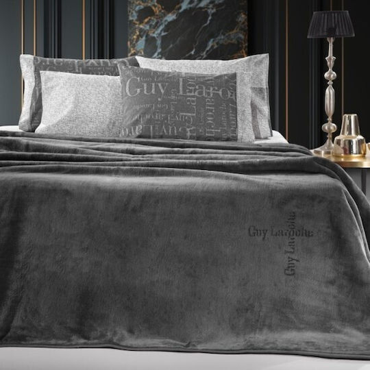Guy Laroche Logo Velvet Blanket Double 220x240cm Anthracite