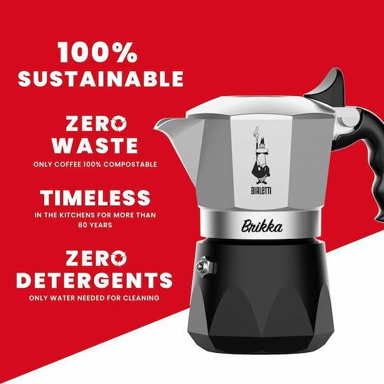 Bialetti Brikka Stovetop Espresso Pot 4 Cups Silver