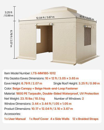 Vevor Gazebo Cover Beige 3.05x3.65m