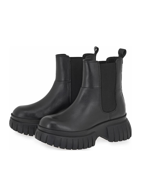 Ghete Dama de Piele cu Toc Mediu Negre